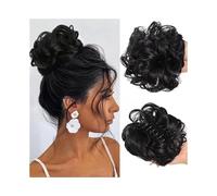 XUJUAN-0227 Messy Bun - Postiche ondulé et bouclé à clip - Faux chignon - Noir naturel