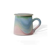 XUJUAN-0227 Petite tasse à boisson fraîche rose verte avec couvercle, lot de 1 tasse à café en céramique avec une capacité de 326 ml pour couple et famille, tasse à thé au lait