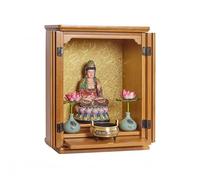 XUJUAN-0227 Sanctuaire chinois - Table d'autel d'intérieur ou de bureau - Support de présentation pour encens - Avec porte pliante - Bouddha - Niche - Armoire de sanctuaire de Bouddha