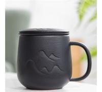 XUJUAN-0227 Tasse à boisson avec bouchon, lot de 1 tasse à café en céramique avec filtre intérieur, capacité de 355,7 g, pour bureau ou cadeau pour les personnes âgées, tasse à thé au lait (noir)