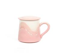XUJUAN-0227 Tasse à boisson rose ambré, lot de 1 tasse à café en céramique sous glaçure avec couvercles, capacité de 326 g, tasse à thé au lait souvenir de fille