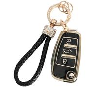 XUKEY Étui à Clés de Voiture pour Audi A1 A3 Q2 Q3, 3 Boutons Étui à Clés de Voiture en Silicone TPU avec Porte-clés, Couvre vec Don't Touch My Key Rassemblement