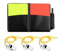 XUKZIMA 1 Set Ensemble d'Arbitre de Football avec 3 Sifflets en Métal Cartons Jaune et Rouge Carte d'Arbitrage et Crayon Idéal pour Football Basketball et Sport Scolaire