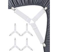 XUKZIMA Attache Drap Housse, Lot de 4 Pinces Métalliques Blanches sans Colle | Tendeur Élastique Réglable pour Matelas, Grip Anti-Dérapant Qui Bloque le Glissement et les Froissures