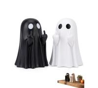 XUKZIMA Figurine Fantôme Doigt d'Honneur Lot de 2 Noir et Blanc, Statue Résistante à Base Stable pour Décorer Bureau & Cadeau Humoristique d'Intérieur
