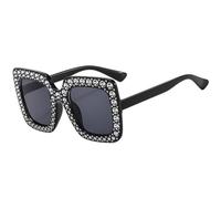 XULIDEONG Lunettes de Soleil à Strass, Sunglasses Strass, Lunettes de Soleil à Paillettes, Sunglasses pour Femme et Homme, Square avec Cadre Epais, Accessoires Disco des Années 70 et 80 (Noir)