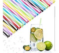 XULIERUX 50 Pailles Réutilisables, Pailles Plastique Avec Brosse De Nettoyage, Pailles Épaisses Pour Frappés Jus Cocktails Boissons Chaudes (Diamètre 0,28 Pouces, Longueur 9,06 Pouces)