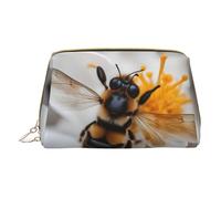 XULLZH Bee On Honeycomb Print Leather Zip Portable for Women Travel Toiletry Pouch Organizer Petite pochette de maquillage, Blanc, Taille unique, Blanc, One Size