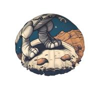 XULLZH Bonnet de douche double couche réutilisable avec imprimé astronaute drôle, dinosaure et rocher, grand bonnet de douche pour femme, noir