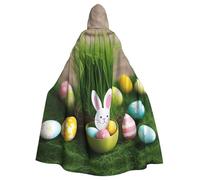 XULLZH Cape longue à capuche pour adulte avec imprimé œuf de Pâques lapin herbe en bois pour Noël, Halloween, fête sur le thème du jeu de rôle