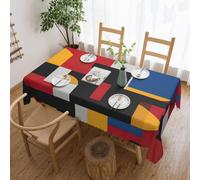 XULLZH Composition en rouge, jaune, bleu et noir, nappe de table rectangulaire décorative, nappe lavable pour pique-nique, dîner