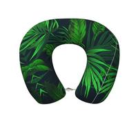XULLZH Coussin unisexe en forme de U avec imprimé de plantes tropicales vertes - Respirant - Léger et confortable, noir, One Size, noir, One Size
