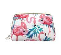 XULLZH Flamingo Bird Green Plant Leaf Print Leather Zip Portable for Women Travel Toiletry Pouch Organizer Petite pochette de maquillage, Blanc, Taille unique, Blanc, One Size