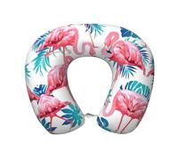 XULLZH Flamingo Bird Green Plant Leaf Print Oreiller unisexe en forme de U Oreiller respirant en forme de U Respirant Léger Confortable, noir, One Size, noir, One Size