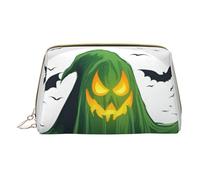 XULLZH Green Ghost Horror Halloween citrouille imprimé citrouille en cuir avec fermeture éclair portable pour femme trousse de toilette de voyage, petite pochette de maquillage, blanc, taille unique