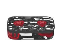 XULLZH Noir Blanc Rayures Rouge Rose Floral Imprimé Grande Capacité Compartiments Trousse Crayon Pochette Sac Voyage Trousse de Toilette Organisateur Sac, Noir, Taille Unique, Moderne, Noir, One size