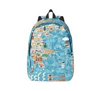 XULLZH Sac à dos décontracté avec imprimé carte de la Grèce, sac à dos de voyage, travail, bretelles réglables, sac à dos léger, noir, M