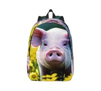 XULLZH Sac à dos décontracté avec imprimé de cochon de viol, de fleurs, de voyage, de travail, de grande capacité, bretelles réglables, sac à dos léger, noir, S