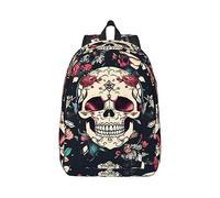 XULLZH Sac à dos décontracté imprimé floral crâne ornemental grande capacité réglable, noir, Medium, noir, M