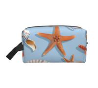 XULLZH Sac de rangement pour produits cosmétiques de voyage avec fermeture éclair et motif étoile de mer et coquillages, blanc, taille unique, Blanc, One Size