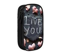 XULLZH Trousse à crayons avec inscription « I Love You » - Grande capacité - Fermeture éclair - Avec inscription « I Love You » - Avec inscription « I Love, Noir/blanc, One Size, Moderne.