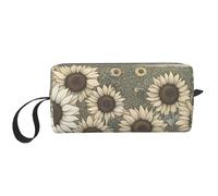 XULLZH Trousse de maquillage portable multifonction avec imprimé tournesols camomille pour femme, sac de rangement de voyage, trousse de toilette, pochette à fermeture éclair, blanc, taille unique