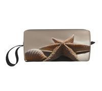 XULLZH Trousse de maquillage portable multifonction pour femme avec motif étoile de mer, coquillages, plage de sable, sac de rangement de voyage, pochette à fermeture éclair, blanc, taille unique