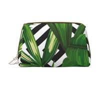 XULLZH Trousse de toilette de voyage en cuir avec fermeture éclair - Motif feuilles vertes de palmier tropical - Petite pochette de maquillage - Blanc, taille unique, Blanc, One Size