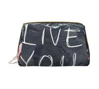 XULLZH Trousse de toilette de voyage en cuir avec inscription « I Love You » avec des mots avec cœurs et fermeture éclair pour femme, petite pochette de maquillage, blanc, taille unique, Blanc, One