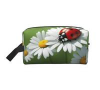 XULLZH Trousse de toilette de voyage portable de grande capacité avec fermeture éclair Motif coccinelle sur marguerite, blanc, One Size, blanc, One Size