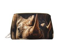 XULLZH Trousse de toilette portable en cuir avec fermeture éclair pour femme, motif rhinocéros en colère, petite pochette de maquillage, blanc, taille unique, Blanc, One Size