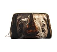 XULLZH Trousse de toilette portable en cuir avec fermeture éclair pour femme, motif rhinocéros en colère, petite pochette de maquillage, blanc, taille unique, Blanc, One Size