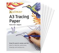 Xulmar Lot de 50 feuilles de papier calque A3 63 g/m² pour patrons de couture, superpositions de dessin et croquis sur papier d'art et carnet de croquis