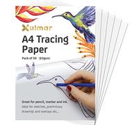 Xulmar Lot de 50 feuilles de papier calque A4 63 g/m² pour patrons de couture, superpositions de dessin et croquis sur papier d'art et carnet de croquis