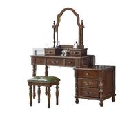 Xumh2024-3 Bureau de vanité Coiffeuse Vintage en Bois Massif avec Miroir de Maquillage, Tabouret et Commode, Chambre Chic, Bureau rétro Cabinet organisateurs