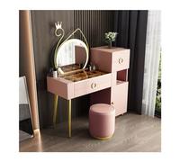 Xumh2024-3 Bureau de vanité Grand Bureau avec tiroirs, miroirs et tabourets, Ensemble de Maquillage Moderne Armoire Rangement, Coiffeuse for Chambre à Coucher Cabinet organisateurs(Pink)