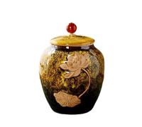 Xumh2024-3 Couvercle Hermétique Boîte à thé en céramique avec Couvercle et poignée de Transport for comptoir de Cuisine, Garde-Manger, Pot décoratif pour Alimentaires Café(Gold)