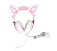 XUMIUZIY Casque Filaire Oreilles de Chat Mignon, Casque de Jeu avec Micro Flexible et Réglable, Lumineux RVB, Réduction du Bruit, Son Clair, Casque Filaire sur (Décor rose blanc avec oreilles de chat)