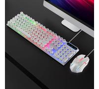 XUMIUZIY Clavier de Jeu Filaire et Combo de Souris, Souris de Clavier câblé Antisthant à LED, de Touche Ronde Punk Rétro,Souris Optique 1600dpi,Clavier de L'ordinateur USB pour Wins