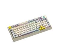 XUMIUZIY Clavier Mécanique, Clavier de Jeu rétroéclairé RVB 98 Touches avec Bouton, Commutateur Bleu échangeable à Chaud, Contrôle Multimédia, Anti-ghosting, Claviers Filaires USB (Gris Beige Jaune)