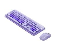 XUMIUZIY Ensemble Clavier et Souris sans Fil, Jolies Touches Rondes, Clavier de Machine à écrire Rétro 104 Touches avec 12 Touches de Raccourci Multimédia, Souris Optique 800/1200/1600 (Purple)