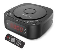 XUMIUZIY Réveil Lecteur CD, Lecteur CD de Bureau Bluetooth avec Radio FM, Minuterie de Mise en Veille, Double Alarme, Haut-parleurs HiFi Intégrés, écran à intensité Variable, Rechargeable (Noir)