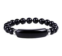 XUMKFJRE Bracelet en cristal 8mm Perles Pierre Bracelet Cristal Agate Rose Quartz Améthyste Pierres Précieuses Perlé Hommes Femmes Bijoux pour femmes(Black Agate)