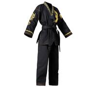 XUMKFJRE Ensemble de kimono de taekwondo noir, combinaison légère avec ceinture for enfants et adultes, motif dragon brodé unisexe(XXXL-190CM)