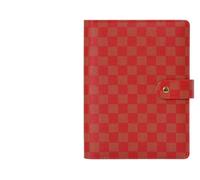 XUMKFJRE Loose-leaf Notebook Cover Stationery Hand Ledger Notebook Planner PU Leather Case For Noteook Binder Journal Binder(Chequer red,A6)