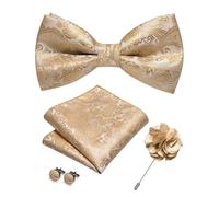 XUMKFJRE Noeud Papillon Homme Pré-noué Ensemble nœud papillon pré-noué en soie jacquard cachemire champagne for homme, broche, mouchoir, boutons de manchette pour mariage(Style 17)
