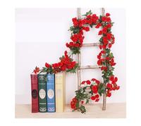XUMKFJRE Plantes artificielles Interieur 69 têtes Fleurs artificielles Roses vignes 1,8 m Guirlande de en Soie décor Maison Jardin Mariage décoration noël Fausse Couronne pour décoration(0093-red)