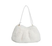 XUMKFJRE Sac fourre-tout en peluche Sac à main femme automne et hiver imitation fourrure avec peluche couleur unie grande capacité fermeture éclair épaule pour le Shopping(White)
