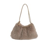 XUMKFJRE Sac fourre-tout en peluche Sac à main femme automne et hiver imitation fourrure avec peluche couleur unie grande capacité fermeture éclair épaule pour le Shopping(Coffee)