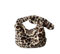 XUMKFJRE Sac fourre-tout en peluche Sac bandoulière en peluche imprimé léopard for femme, grande capacité, coton doux, style seau, printemps pour le Shopping(Khaki)